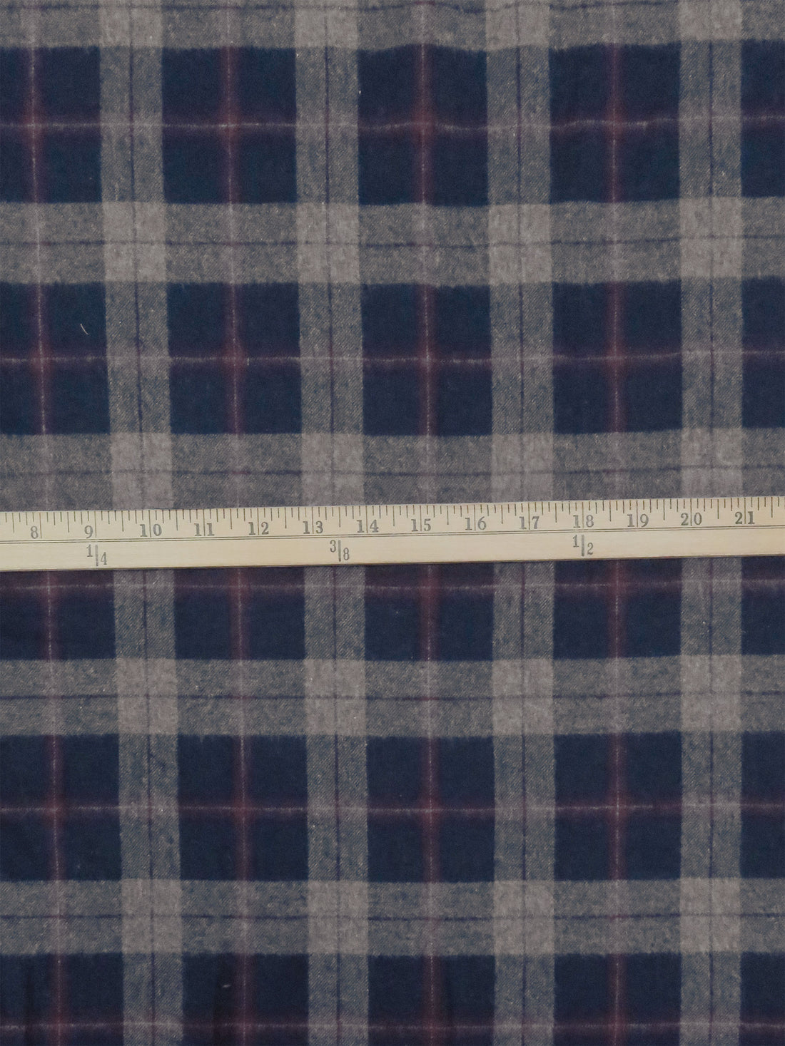 Navy Blue/Wolf Gray/Burgundy 100% Cotton Plaid Weave Flannel Shirting 52W