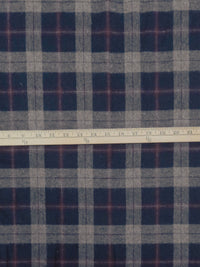 Navy Blue/Wolf Gray/Burgundy 100% Cotton Plaid Weave Flannel Shirting 52W