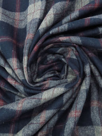 Navy Blue/Wolf Gray/Burgundy 100% Cotton Plaid Weave Flannel Shirting 52W