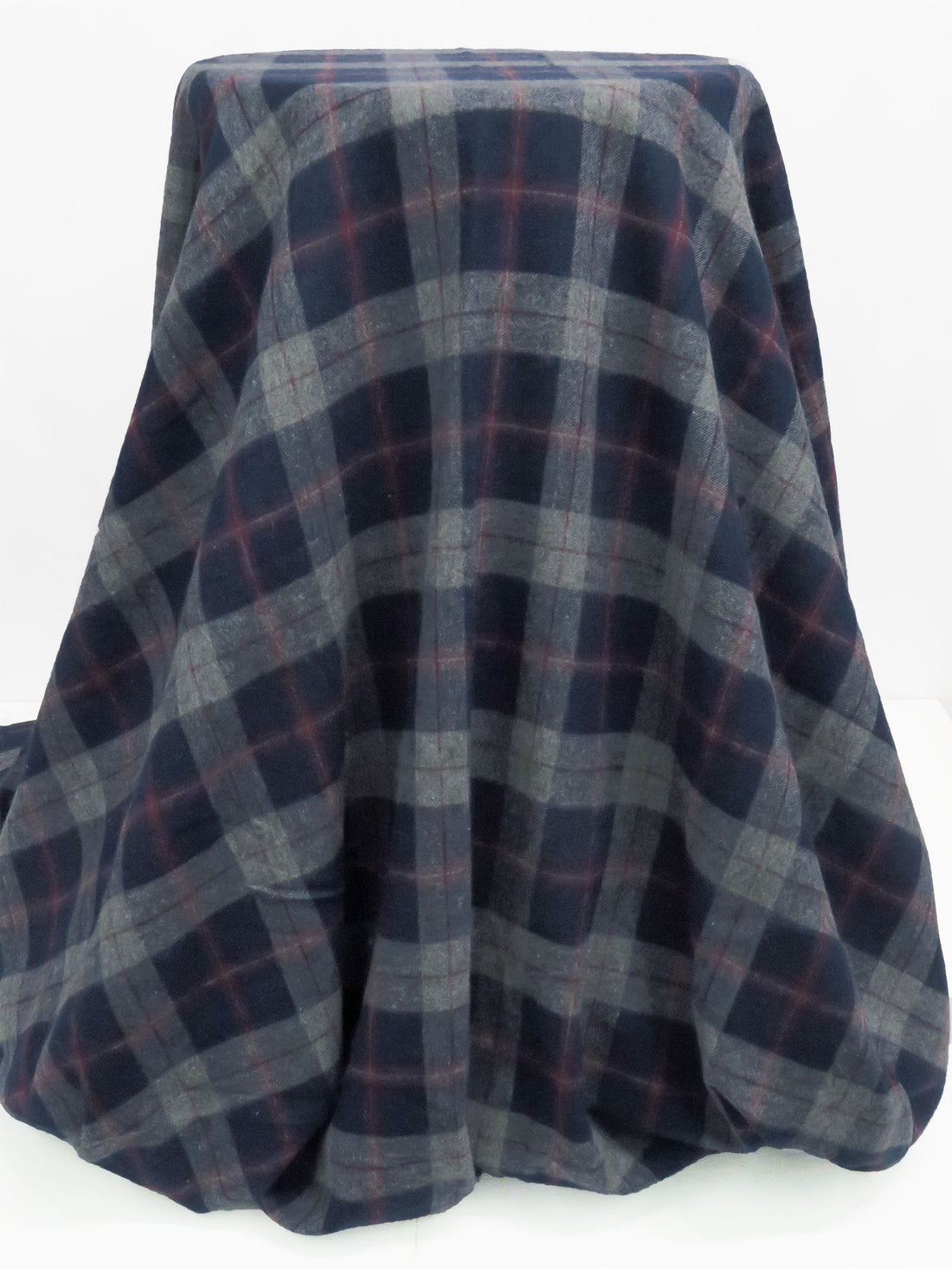Navy Blue/Wolf Gray/Burgundy 100% Cotton Plaid Weave Flannel Shirting 52W