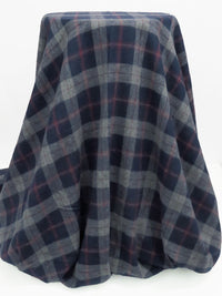 Navy Blue/Wolf Gray/Burgundy 100% Cotton Plaid Weave Flannel Shirting 52W