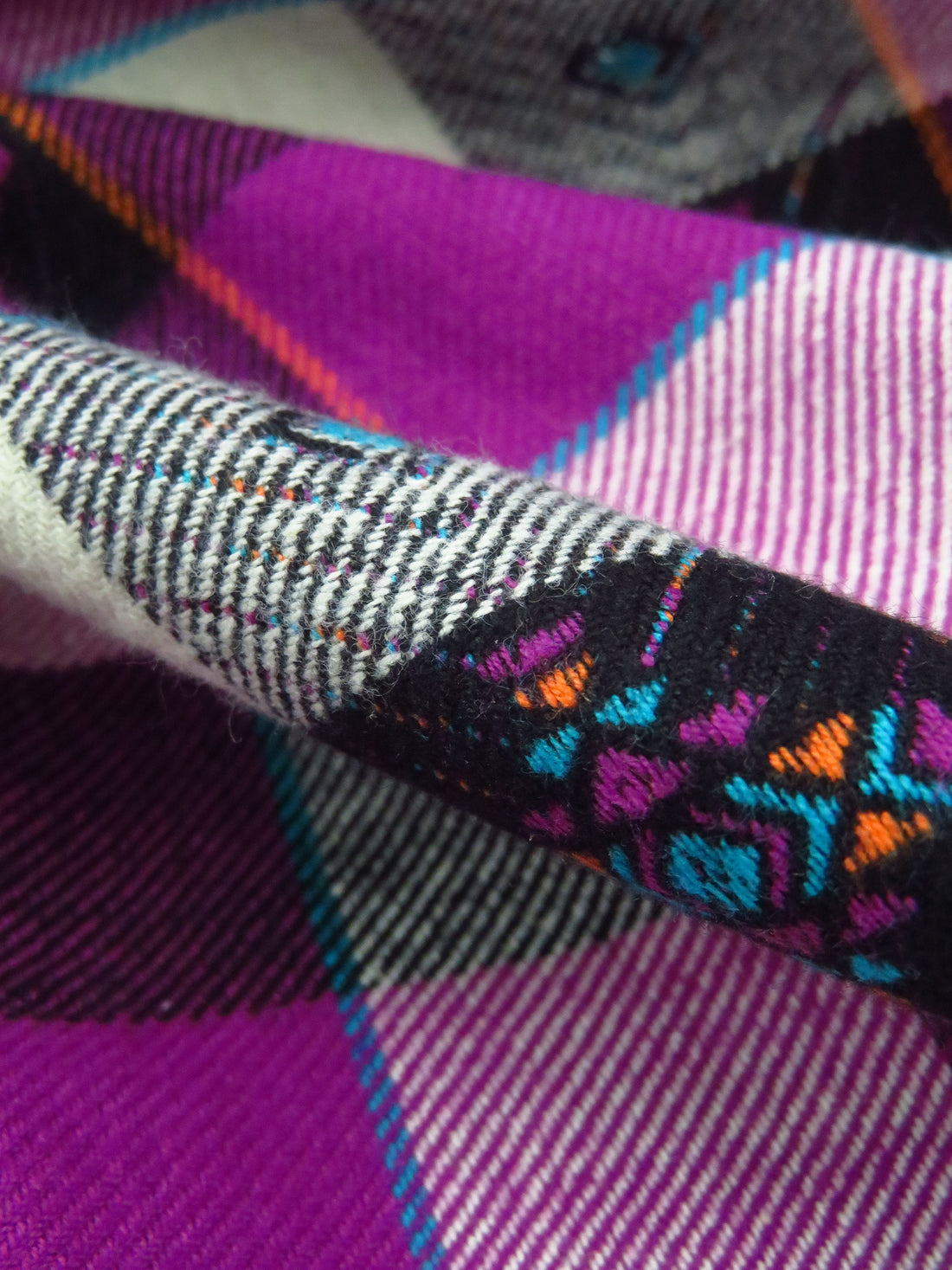 Rich Purple/Tangerine/Off-White/Multi 100% Cotton Plaid Tribal Weave Yarn-Dyed Flannel Shirting 51W