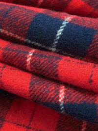 Crimson/Dark Navy/White 100% Cotton Plaid Weave Yarn-Dyed Flannel Shirting 56W