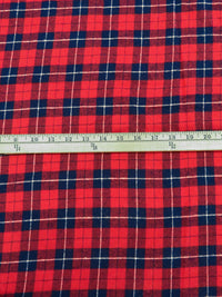 Crimson/Dark Navy/White 100% Cotton Plaid Weave Yarn-Dyed Flannel Shirting 56W