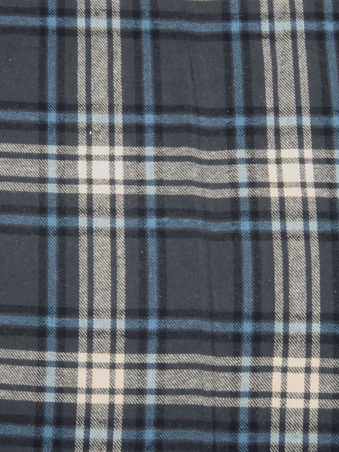 Charcoal Gray/Black/Dark Vanilla/Slate Blue 100% Cotton Plaid Weave Yarn-Dyed Flannel Shirting 56W