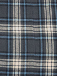 Charcoal Gray/Black/Dark Vanilla/Slate Blue 100% Cotton Plaid Weave Yarn-Dyed Flannel Shirting 56W