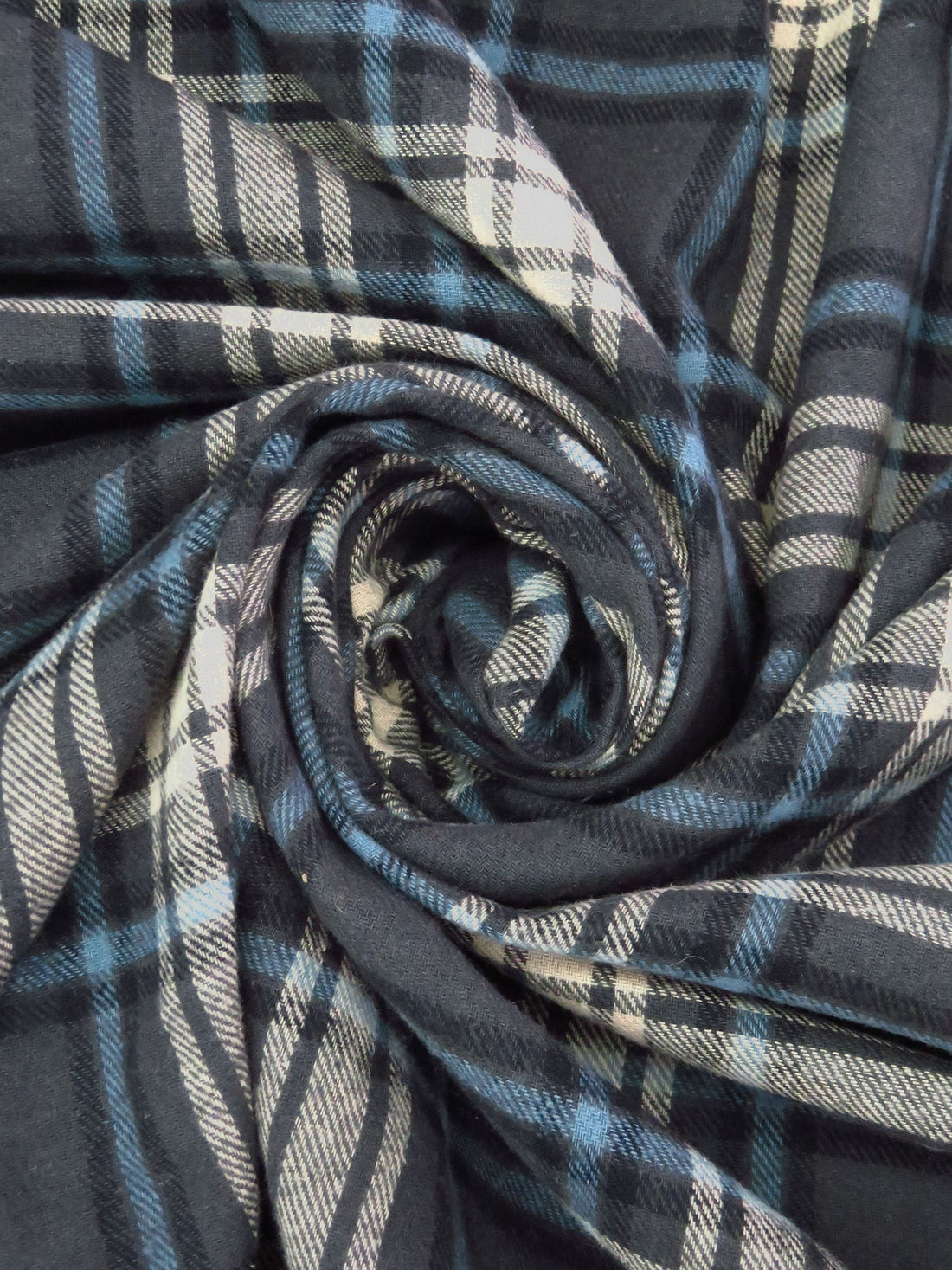 Charcoal Gray/Black/Dark Vanilla/Slate Blue 100% Cotton Plaid Weave Yarn-Dyed Flannel Shirting 56W
