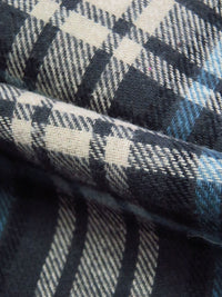 Charcoal Gray/Black/Dark Vanilla/Slate Blue 100% Cotton Plaid Weave Yarn-Dyed Flannel Shirting 56W