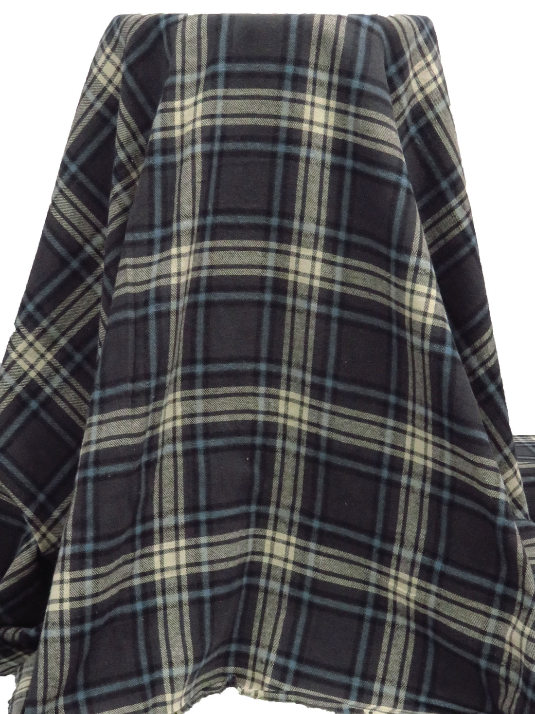 Charcoal Gray/Black/Dark Vanilla/Slate Blue 100% Cotton Plaid Weave Yarn-Dyed Flannel Shirting 56W