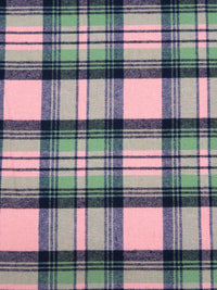 Spanish Pink/Midnight Navy/Asparagus/Black 100% Cotton Plaid Weave Flannel Shirting 56W