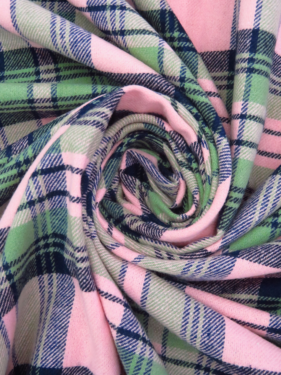 Spanish Pink/Midnight Navy/Asparagus/Black 100% Cotton Plaid Weave Flannel Shirting 56W