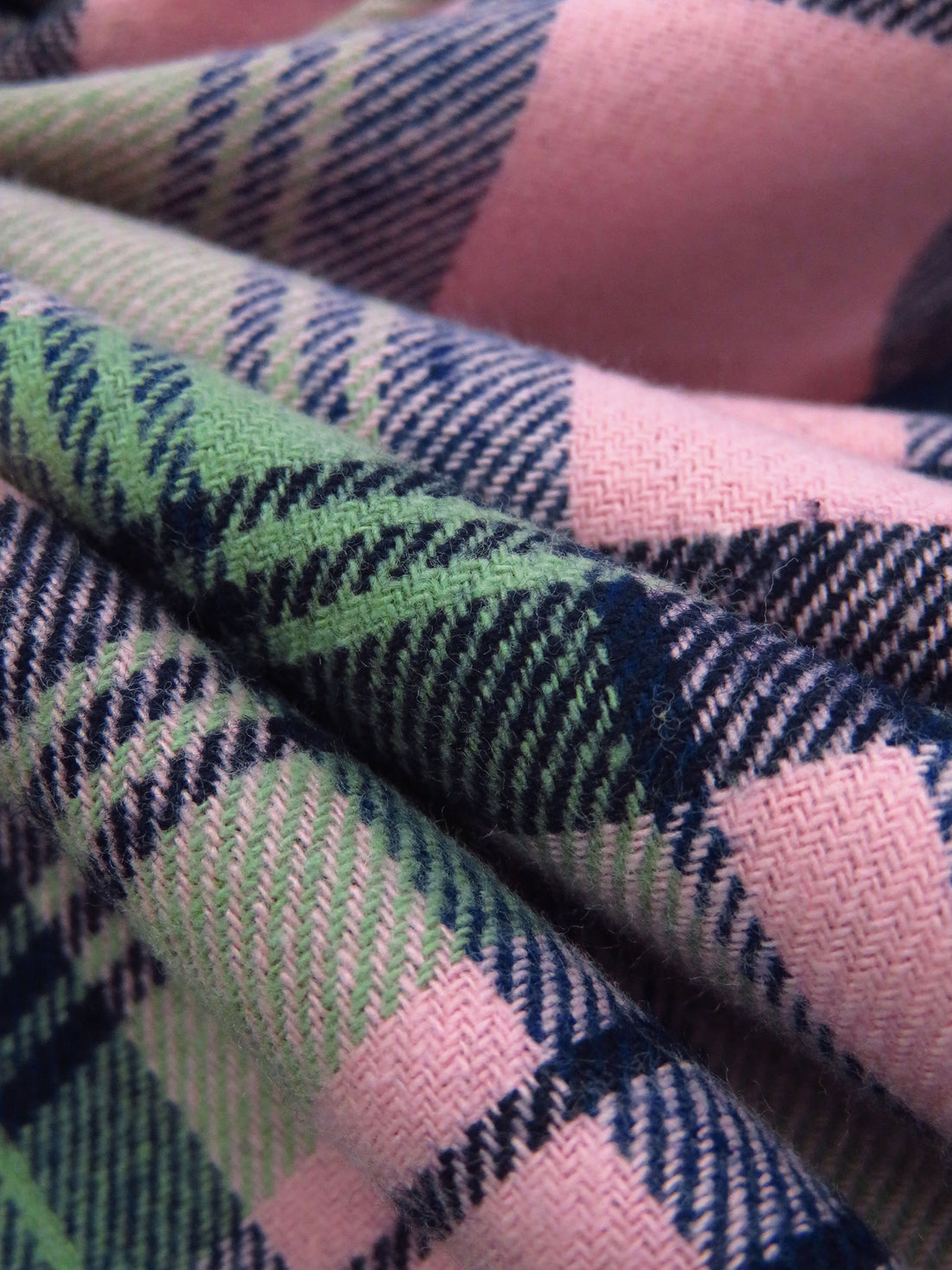 Spanish Pink/Midnight Navy/Asparagus/Black 100% Cotton Plaid Weave Flannel Shirting 56W