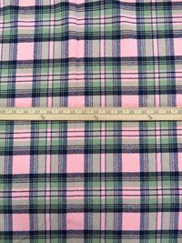 Spanish Pink/Midnight Navy/Asparagus/Black 100% Cotton Plaid Weave Flannel Shirting 56W