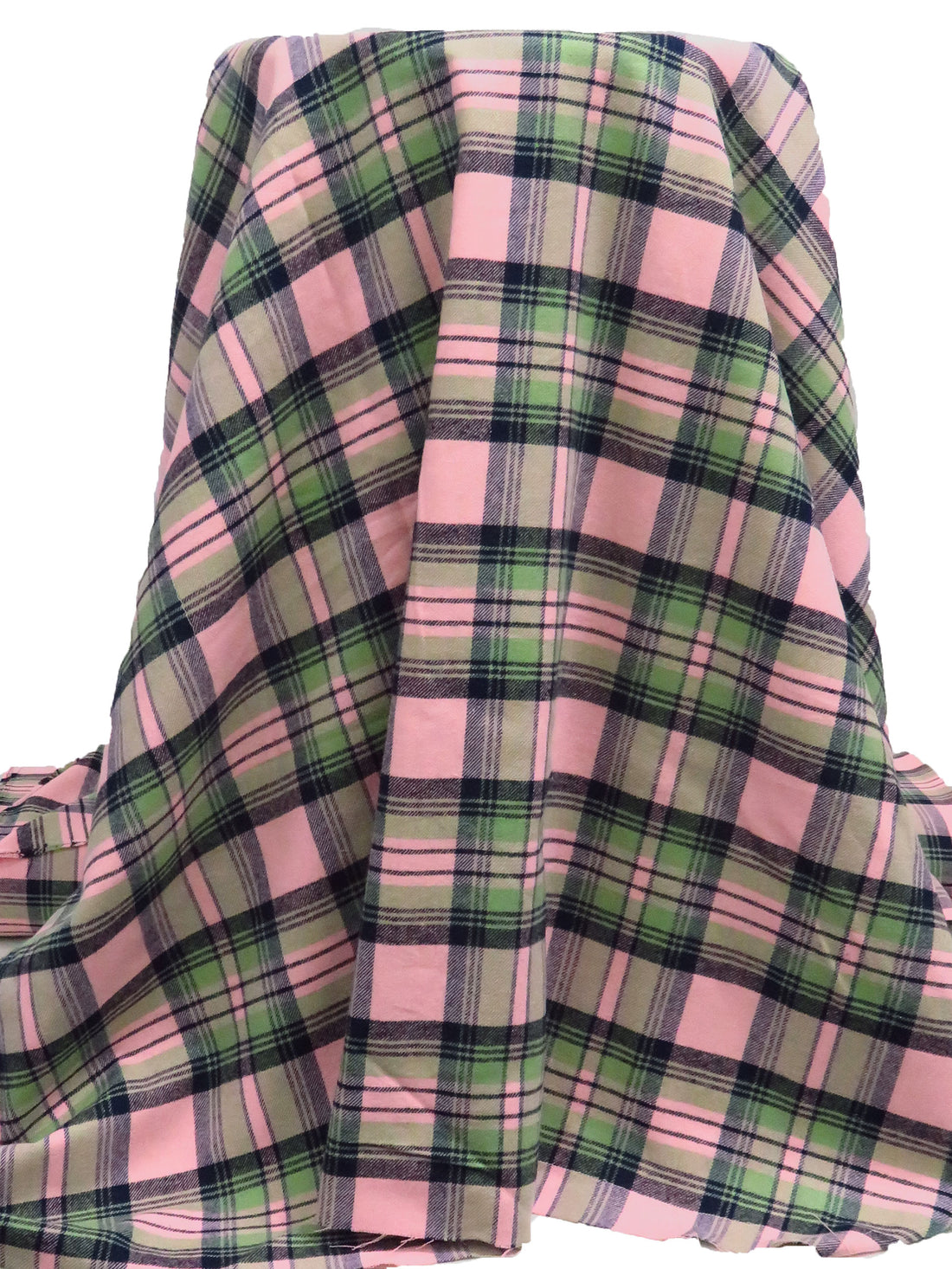 Spanish Pink/Midnight Navy/Asparagus/Black 100% Cotton Plaid Weave Flannel Shirting 56W