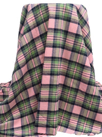 Spanish Pink/Midnight Navy/Asparagus/Black 100% Cotton Plaid Weave Flannel Shirting 56W