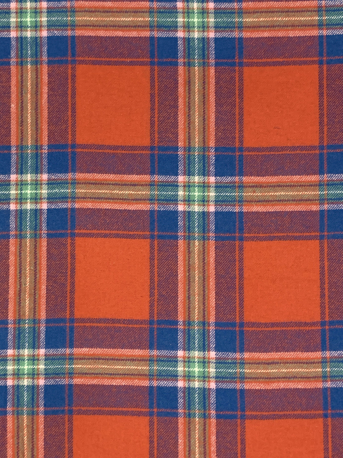 Sunset Orange/Dark Cerulean/White 100% Cotton Plaid Weave Yarn-Dyed Flannel Shirting 58W