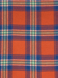 Sunset Orange/Dark Cerulean/White 100% Cotton Plaid Weave Yarn-Dyed Flannel Shirting 58W