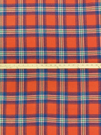 Sunset Orange/Dark Cerulean/White 100% Cotton Plaid Weave Yarn-Dyed Flannel Shirting 58W