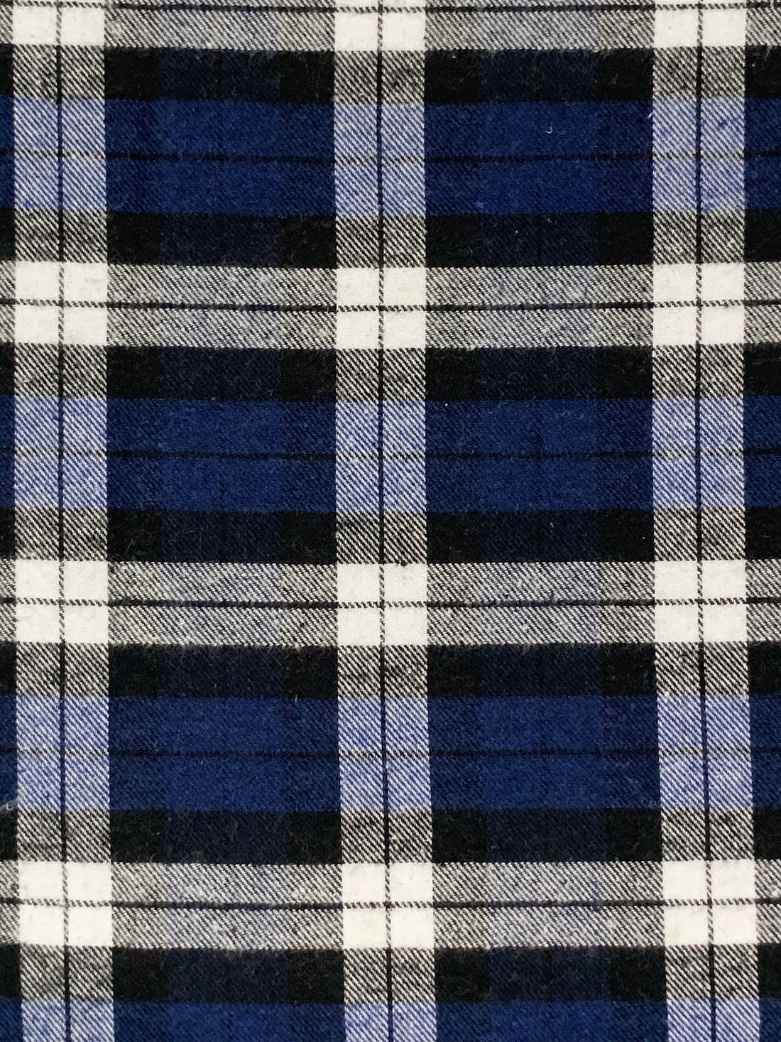 Navy/White/Black 100% Cotton Plaid Weave Yarn-Dyed Flannel Shirting 54W