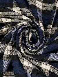 Navy/White/Black 100% Cotton Plaid Weave Yarn-Dyed Flannel Shirting 54W