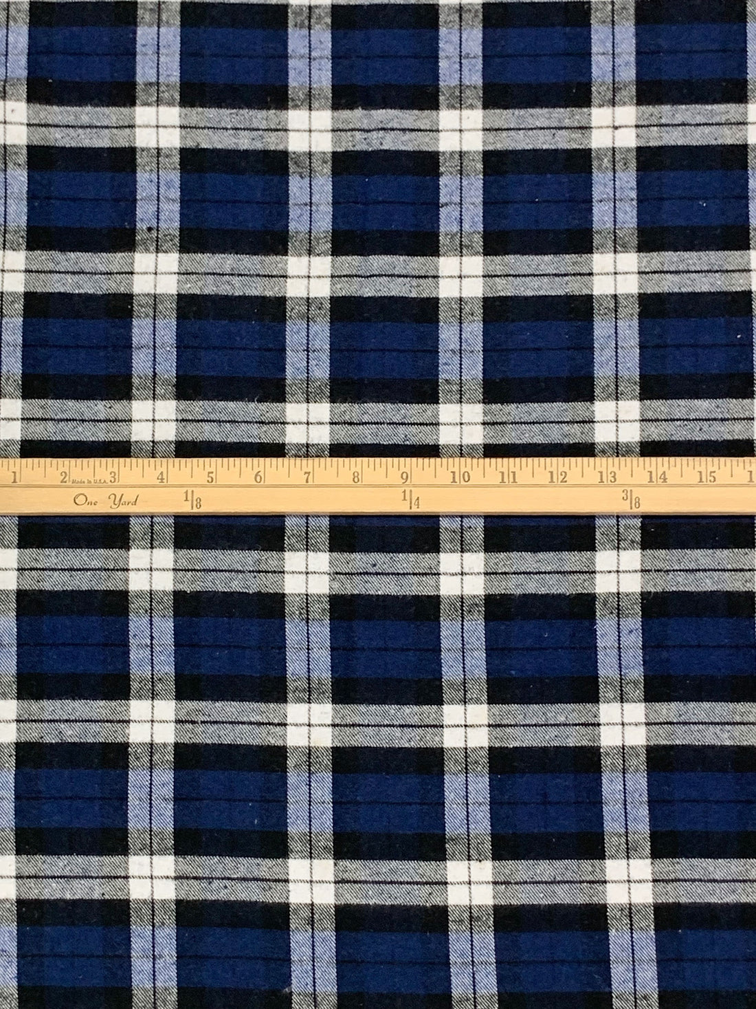 Navy/White/Black 100% Cotton Plaid Weave Yarn-Dyed Flannel Shirting 54W