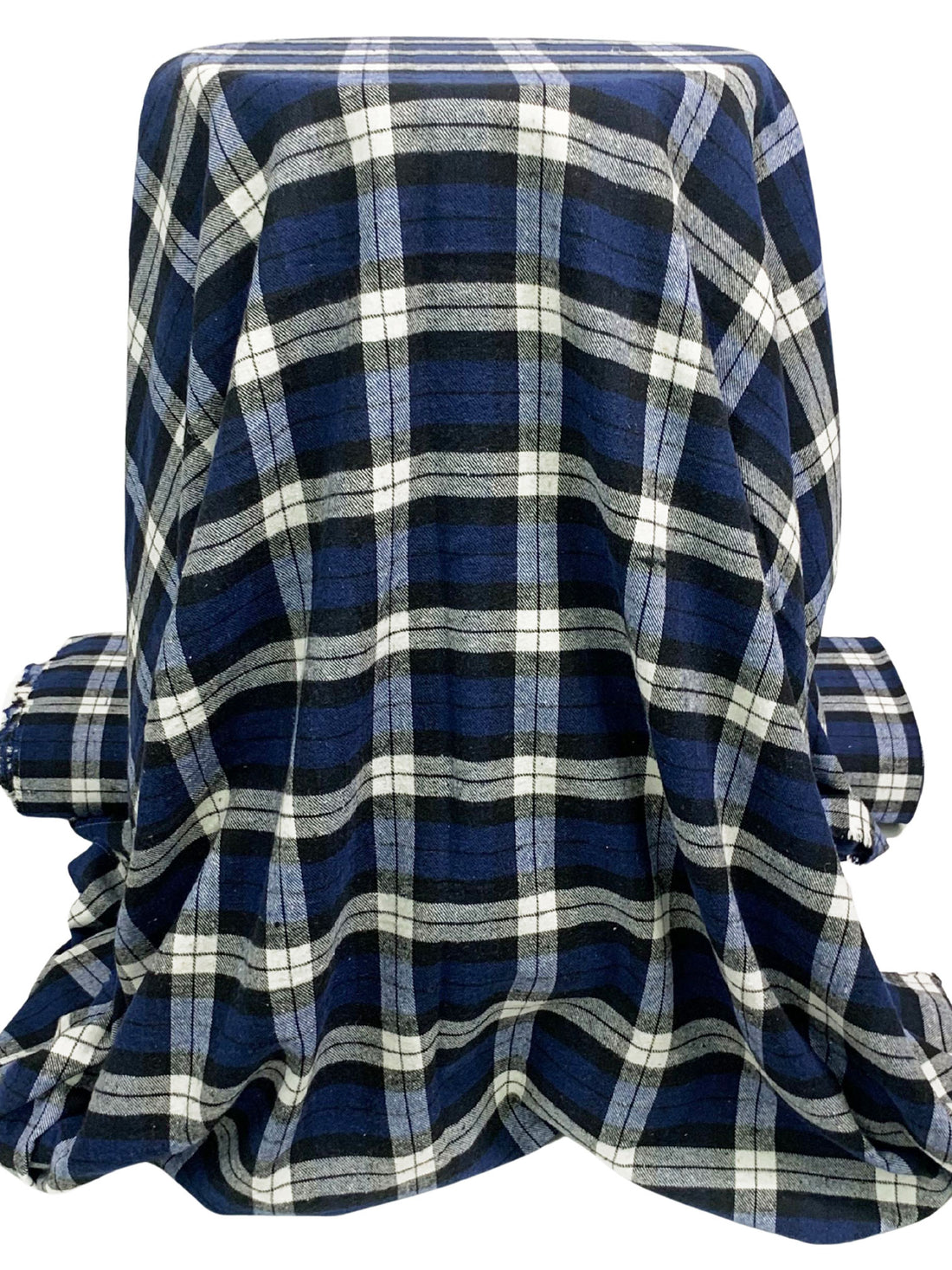 Navy/White/Black 100% Cotton Plaid Weave Yarn-Dyed Flannel Shirting 54W