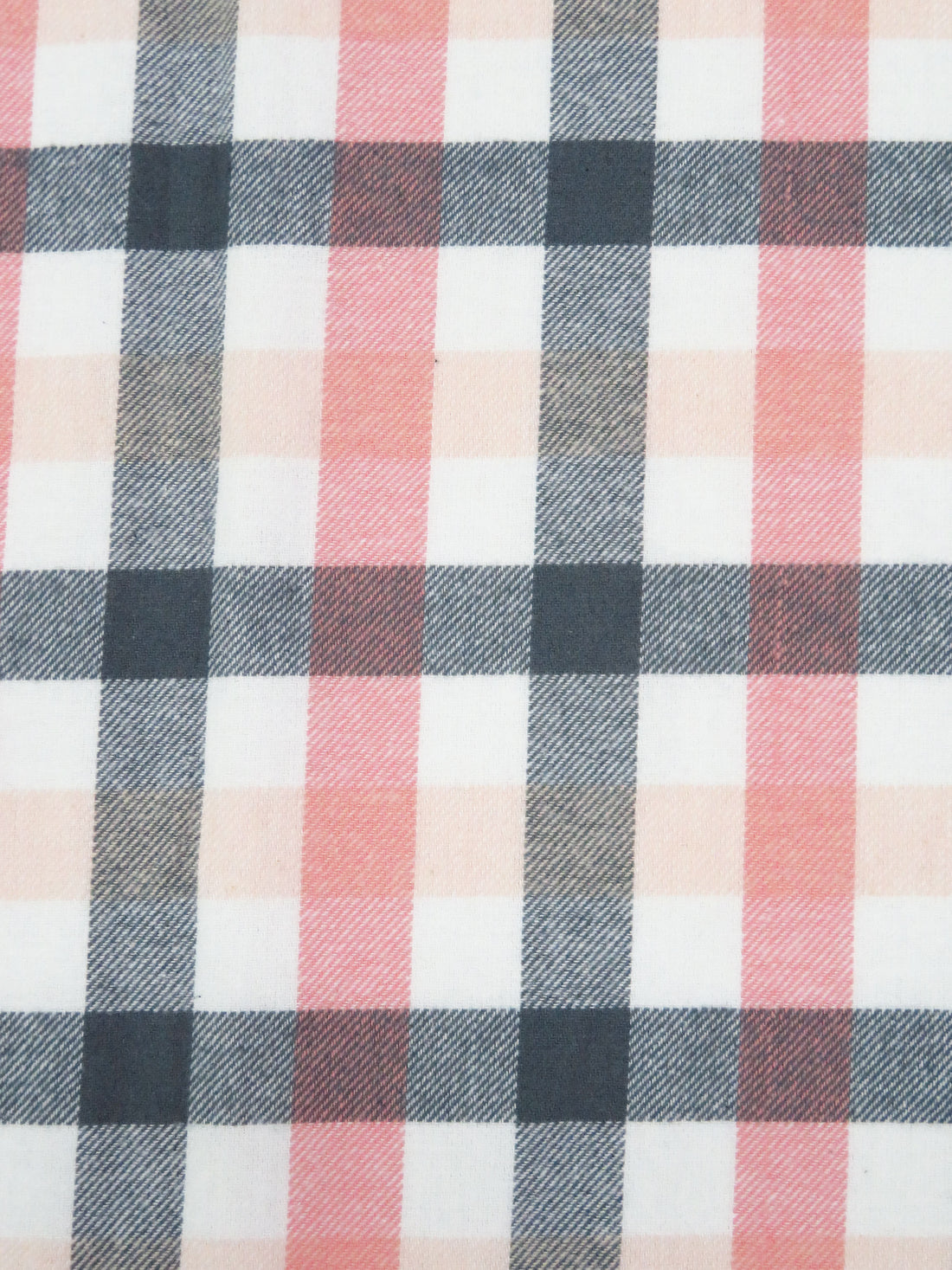 White/Pale Peach/Anchor Gray/Pale Salmon 100% Cotton Plaid Weave Yarn-Dyed Flannel Shirting 54W