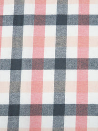 White/Pale Peach/Anchor Gray/Pale Salmon 100% Cotton Plaid Weave Yarn-Dyed Flannel Shirting 54W