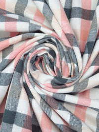 White/Pale Peach/Anchor Gray/Pale Salmon 100% Cotton Plaid Weave Yarn-Dyed Flannel Shirting 54W