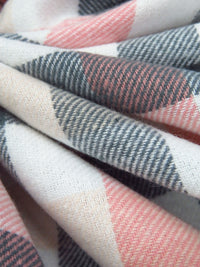White/Pale Peach/Anchor Gray/Pale Salmon 100% Cotton Plaid Weave Yarn-Dyed Flannel Shirting 54W