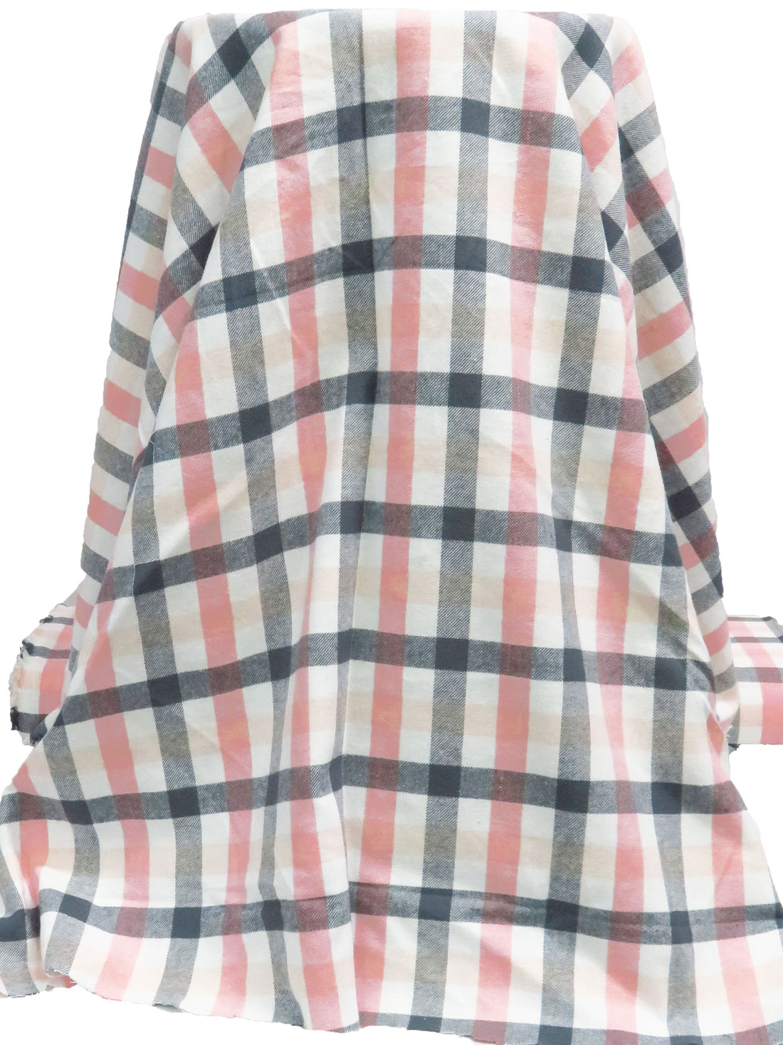 White/Pale Peach/Anchor Gray/Pale Salmon 100% Cotton Plaid Weave Yarn-Dyed Flannel Shirting 54W