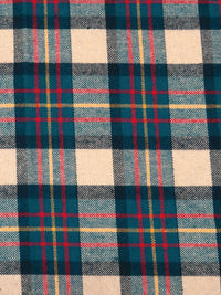 Dark Teal/Dark Red/Tan/Multi 100% Cotton Plaid Weave Yarn-Dyed Flannel Shirting 58W