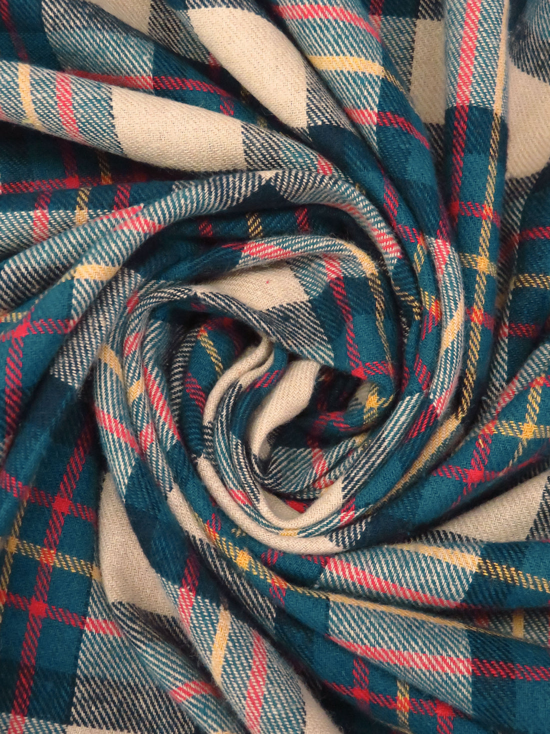 Dark Teal/Dark Red/Tan/Multi 100% Cotton Plaid Weave Yarn-Dyed Flannel Shirting 58W