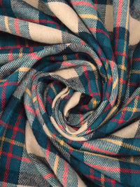 Dark Teal/Dark Red/Tan/Multi 100% Cotton Plaid Weave Yarn-Dyed Flannel Shirting 58W