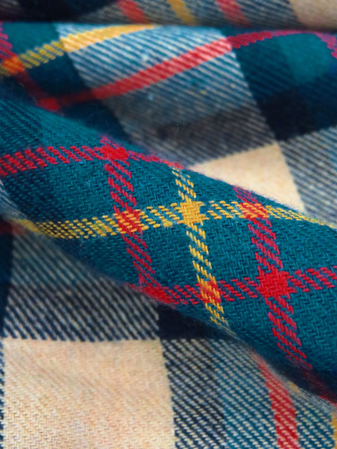 Dark Teal/Dark Red/Tan/Multi 100% Cotton Plaid Weave Yarn-Dyed Flannel Shirting 58W