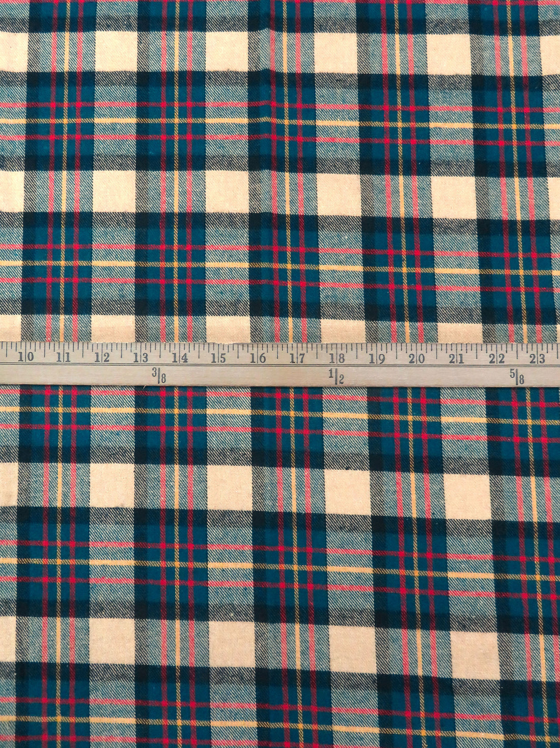Dark Teal/Dark Red/Tan/Multi 100% Cotton Plaid Weave Yarn-Dyed Flannel Shirting 58W