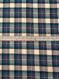 Dark Teal/Dark Red/Tan/Multi 100% Cotton Plaid Weave Yarn-Dyed Flannel Shirting 58W