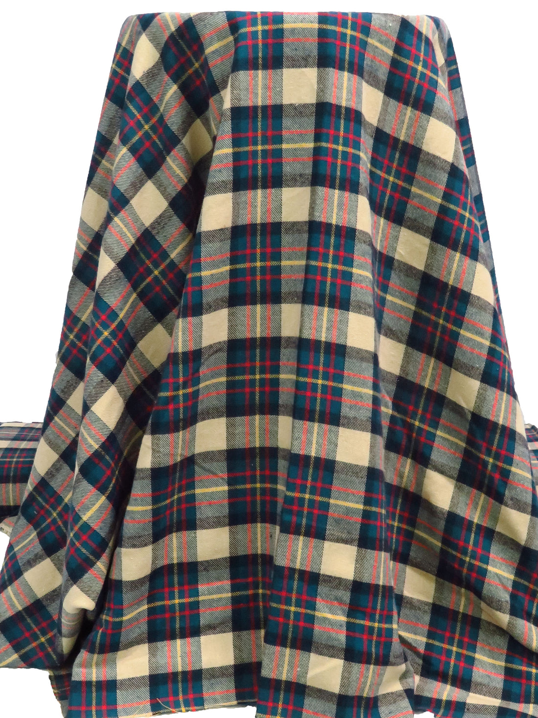 Dark Teal/Dark Red/Tan/Multi 100% Cotton Plaid Weave Yarn-Dyed Flannel Shirting 58W