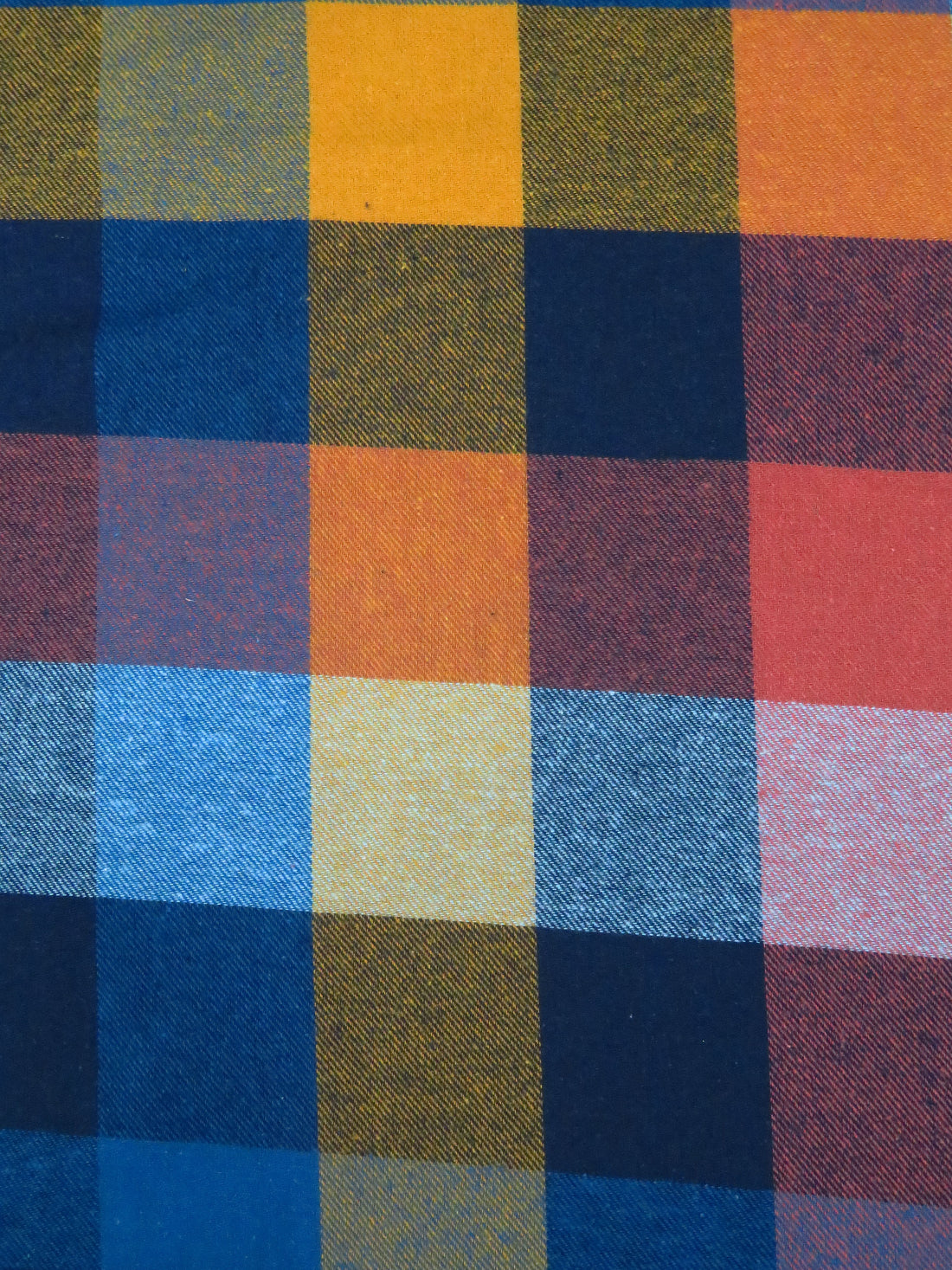 Midnight Navy/Coral Pink/Dark Honey/Multi 100% Cotton Plaid Weave Yarn-Dyed Flannel Shirting 54W