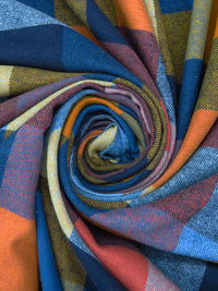 Midnight Navy/Coral Pink/Dark Honey/Multi 100% Cotton Plaid Weave Yarn-Dyed Flannel Shirting 54W