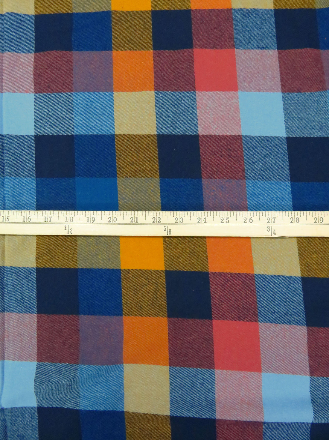 Midnight Navy/Coral Pink/Dark Honey/Multi 100% Cotton Plaid Weave Yarn-Dyed Flannel Shirting 54W