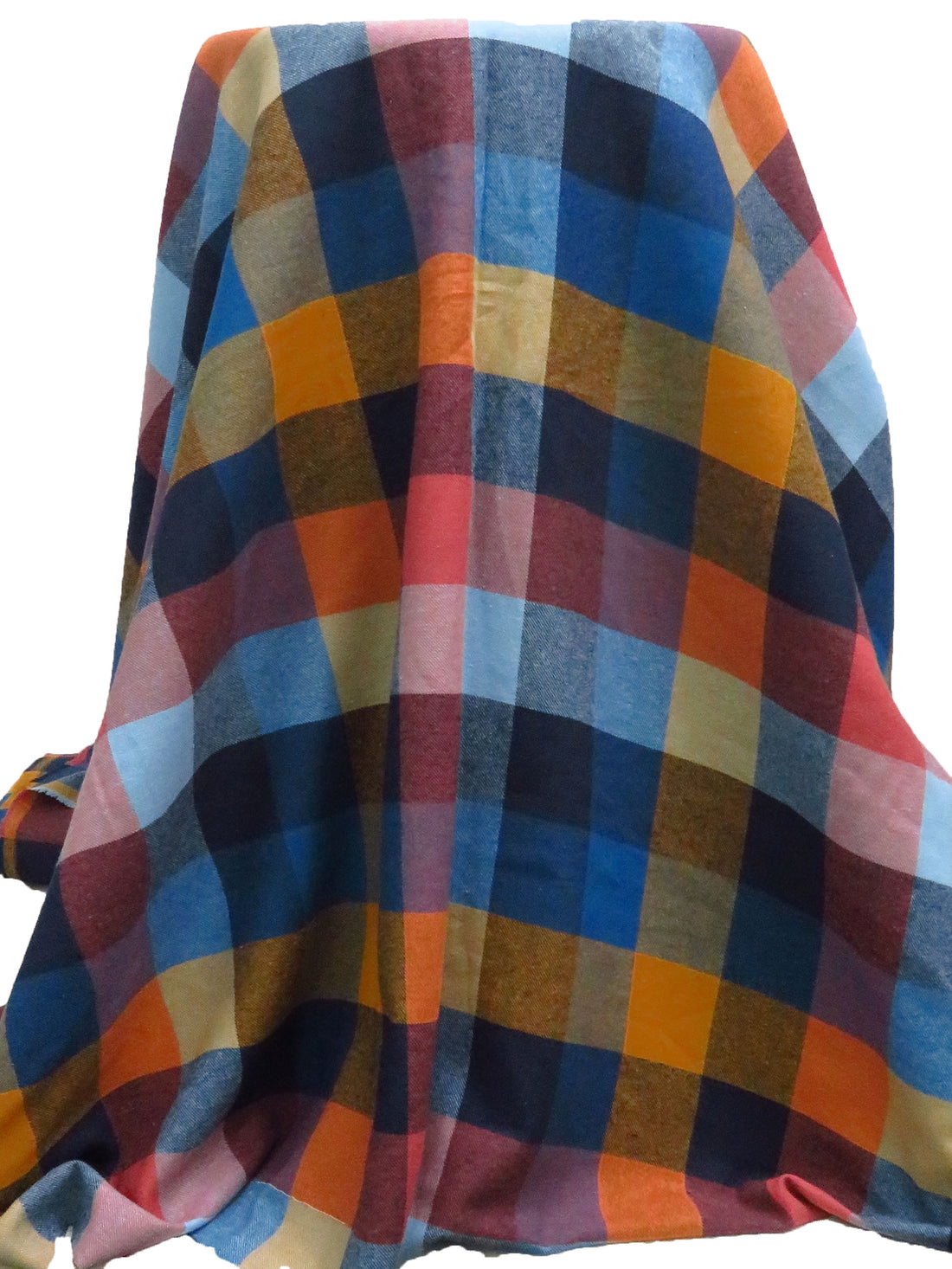 Midnight Navy/Coral Pink/Dark Honey/Multi 100% Cotton Plaid Weave Yarn-Dyed Flannel Shirting 54W