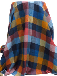 Midnight Navy/Coral Pink/Dark Honey/Multi 100% Cotton Plaid Weave Yarn-Dyed Flannel Shirting 54W