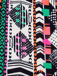 Hot Pink/Vibrant Orange/Black/Multi Rayon/Lycra Stylized Tribal Stripe Jersey Knit - Famous Dress Designer - 62W