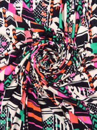 Hot Pink/Vibrant Orange/Black/Multi Rayon/Lycra Stylized Tribal Stripe Jersey Knit - Famous Dress Designer - 62W