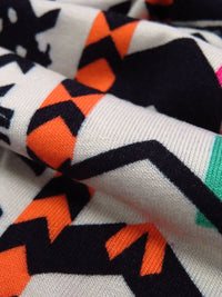 Hot Pink/Vibrant Orange/Black/Multi Rayon/Lycra Stylized Tribal Stripe Jersey Knit - Famous Dress Designer - 62W