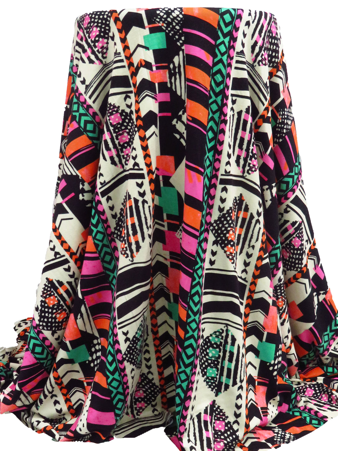 Hot Pink/Vibrant Orange/Black/Multi Rayon/Lycra Stylized Tribal Stripe Jersey Knit - Famous Dress Designer - 62W