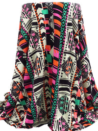 Hot Pink/Vibrant Orange/Black/Multi Rayon/Lycra Stylized Tribal Stripe Jersey Knit - Famous Dress Designer - 62W