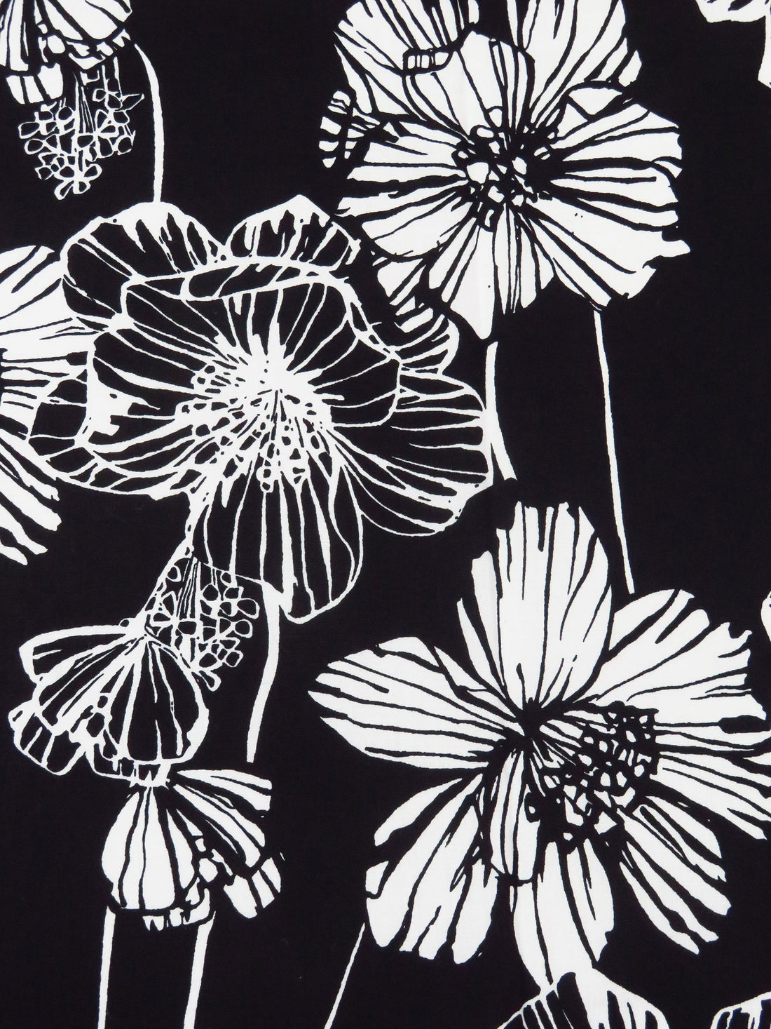 Black/White Cotton/Lycra Floral Poplin Shirting - Famous Dress Designer - 57W