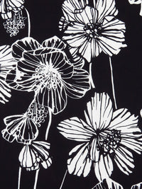 Black/White Cotton/Lycra Floral Poplin Shirting - Famous Dress Designer - 57W